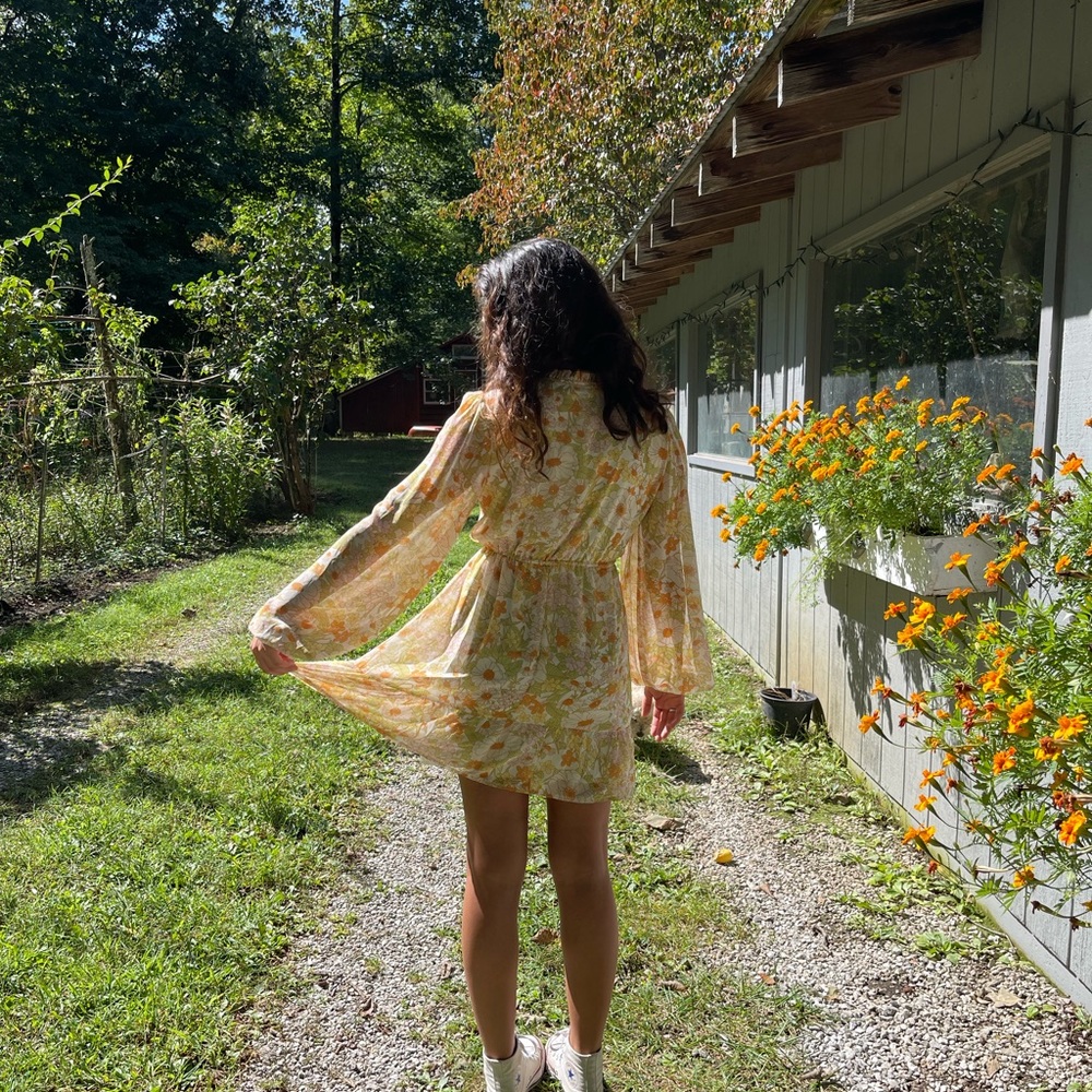 Nasty Gal Collection Orange/Yellow Hippie Dress Sz 4 Pre-Owned - Picture 4 of 7